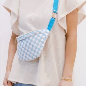 Blue and white checkered crossbody bag